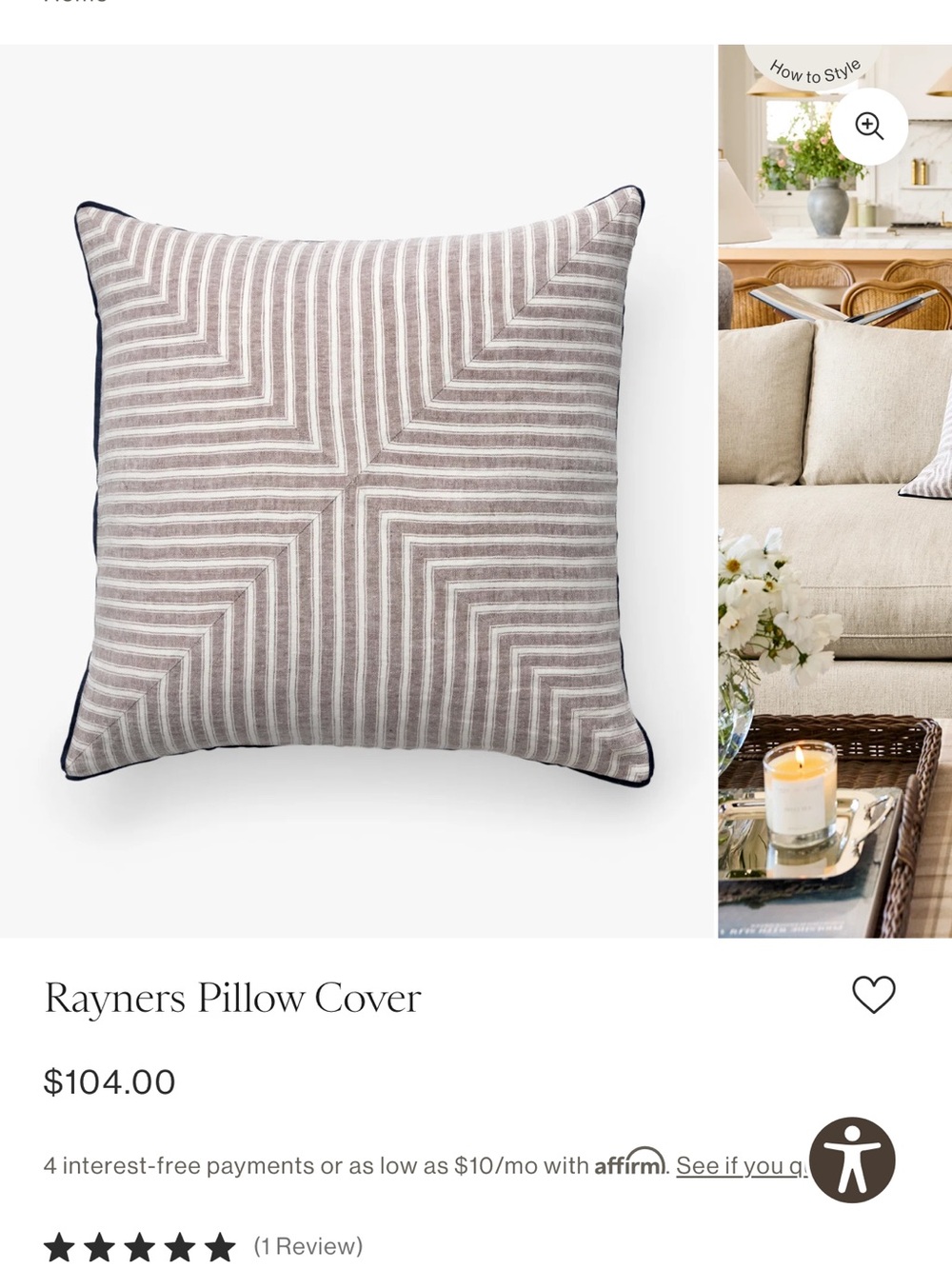 McGee & Co Rayners Pillow Cover, NEW